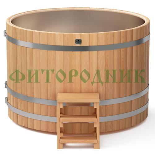 круглая купель «premium» из лиственницы с вставкой из нержавеющей стали диаметр 1700 мм высота 1150 мм