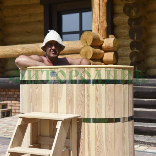 овальная купель «premium» из лиственницы с вставкой из нержавеющей стали длина 1200 мм