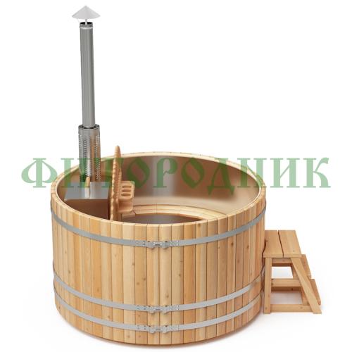 фурако круглая «premium» из лиственницы с вставкой из нержавеющей стали со встроенной печью 2000 мм