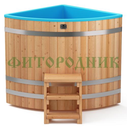 угловая купель «comfort» из лиственницы с пластиковой вставкой длина 1100 мм ширина 1100 мм высота 1150 мм