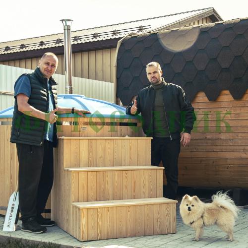 фурако круглая «premium» из лиственницы с термопластиковой вставкой с внешней печью 1700 мм