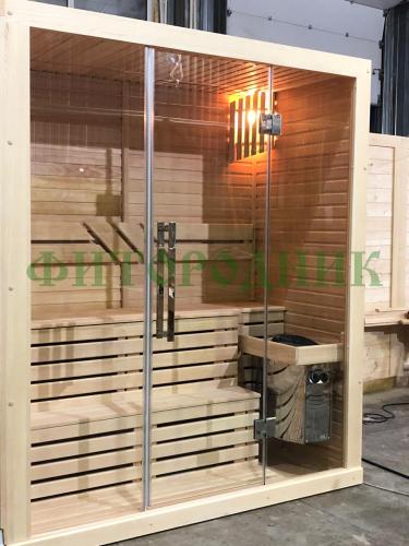 финская сауна трехместная «premium» с электрической печью harvia
