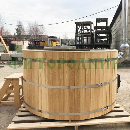 фурако круглая «premium» из лиственницы с вставкой из нержавеющей стали с интегрированной печью 2000 мм