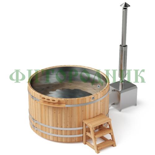 фурако круглая «premium» из лиственницы с вставкой из нержавеющей стали с внешней печью с газовой горелкой 2000 мм
