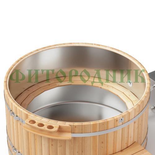 фурако круглая «premium» из лиственницы с вставкой из нержавеющей стали с внешней печью 2000 мм