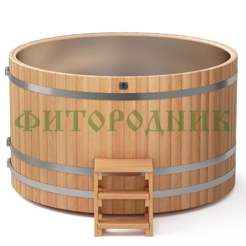 круглая купель «premium» из лиственницы с вставкой из нержавеющей стали диаметр 2000 мм высота 1150 мм