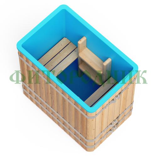 квадратная купель «comfort» из лиственницы с пластиковой вставкой длина 1500 мм ширина 1500 мм высота 1150 мм