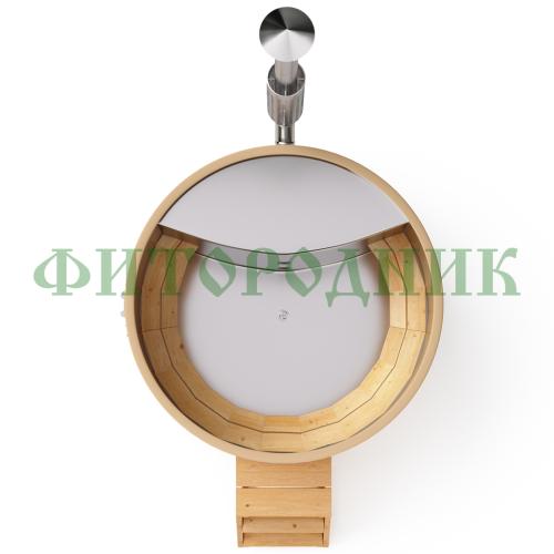 фурако круглая «premium» из лиственницы с вставкой из нержавеющей стали с интегрированной печью 2000 мм