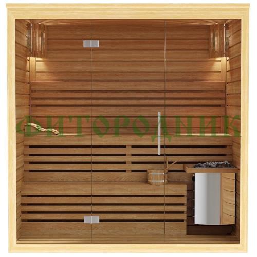 финская сауна трехместная «premium» с электрической печью harvia
