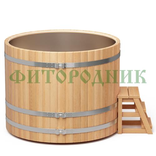 круглая купель «premium» из лиственницы с вставкой из нержавеющей стали диаметр 1500 мм высота 1150 мм