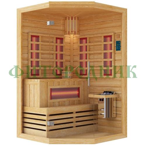 комбинированная сауна двухместная угловая «premium» с электрической печью harvia