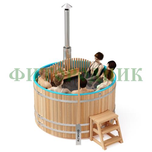 фурако круглая «premium» из лиственницы с вставкой из нержавеющей стали со встроенной печью 2000 мм