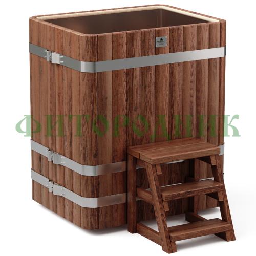 прямоугольная купель «premium» из лиственницы с вставкой из нержавеющей стали длина 1000 мм ширина 780 мм высота 1150 мм