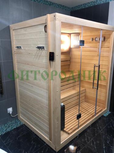 финская сауна трехместная «premium» с электрической печью harvia