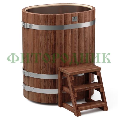 овальная купель «premium» из лиственницы с вставкой из нержавеющей стали длина 1000 мм