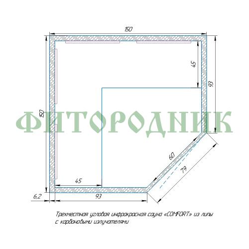 трехместная угловая инфракрасная сауна «comfort» с карбоновыми излучателями