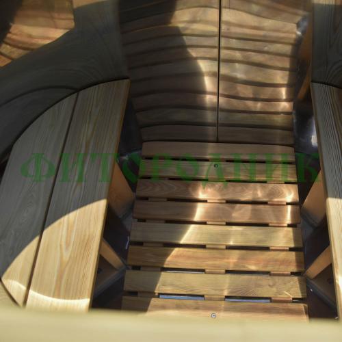 овальная купель «premium» из лиственницы с вставкой из нержавеющей стали длина 1200 мм