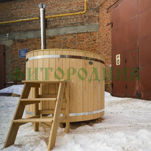 фурако круглая «comfort» из лиственницы с пластиковой вставкой с внешней печью с газовой горелкой 1700 мм