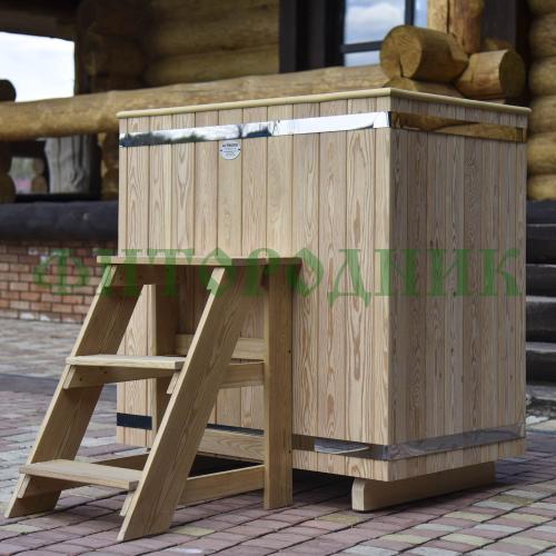 прямоугольная купель «premium» из лиственницы с вставкой из нержавеющей стали длина 1200 мм ширина 780 мм высота 1150 мм