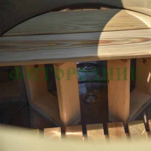 овальная купель «premium» из лиственницы с вставкой из нержавеющей стали длина 1400 мм