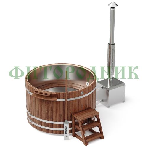 фурако круглая «premium» из лиственницы с вставкой из нержавеющей стали с внешней печью с газовой горелкой 1700 мм