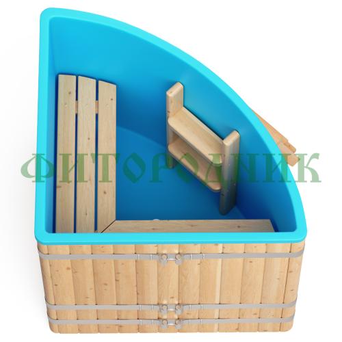 угловая купель «comfort» из лиственницы с пластиковой вставкой длина 1300 мм ширина 1300 мм высота 1150 мм