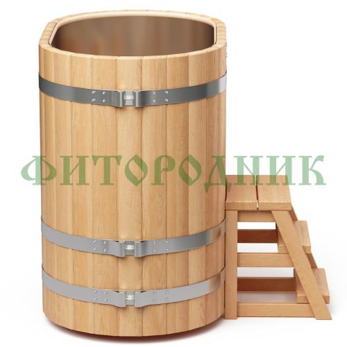 овальная купель «premium» из лиственницы с вставкой из нержавеющей стали длина 1200 мм