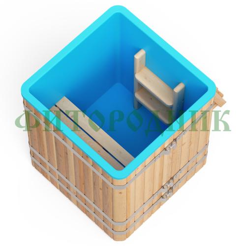 квадратная купель «comfort» из лиственницы с пластиковой вставкой длина 1000 мм ширина 1000 мм высота 1150 мм