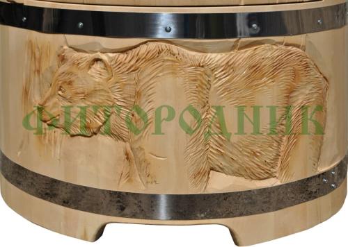 кедровая бочка овальная «профессиональная» со скосом с художественным оформлением «медведь и белка»