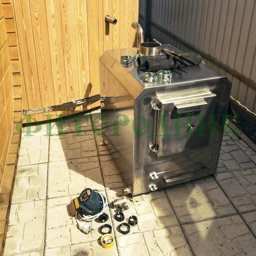 фурако круглая «premium» из лиственницы с термопластиковой вставкой с внешней печью 1700 мм