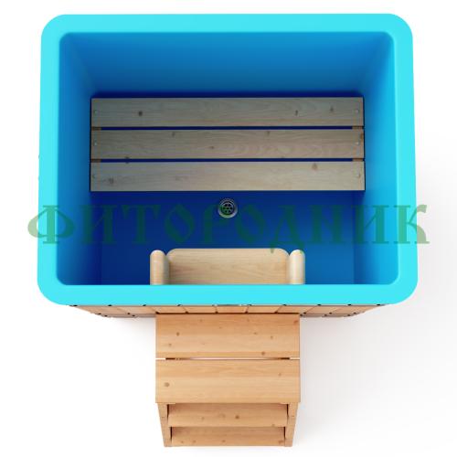 квадратная купель «comfort» из лиственницы с пластиковой вставкой длина 1300 мм ширина 1300 мм высота 1150 мм