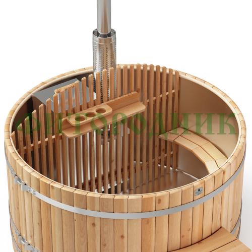 фурако круглая «premium» из лиственницы с вставкой из нержавеющей стали со встроенной печью 2000 мм