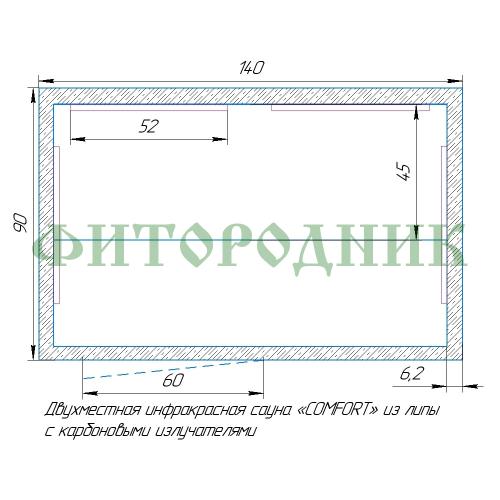 двухместная инфракрасная сауна «comfort» с карбоновыми излучателями