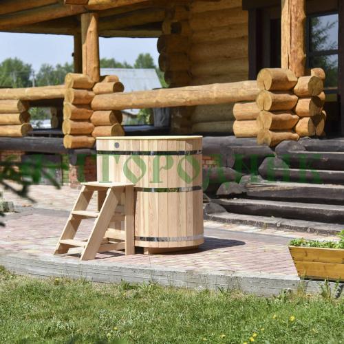 овальная купель «premium» из лиственницы с вставкой из нержавеющей стали длина 1200 мм