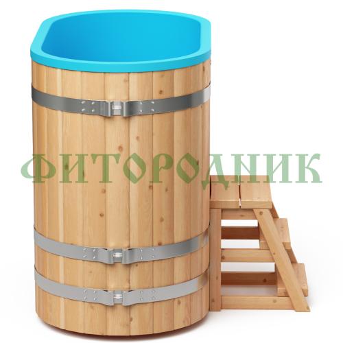 овальная купель «comfort» из лиственницы с пластиковой вставкой длина 1400 мм ширина 780 мм высота 1150 мм