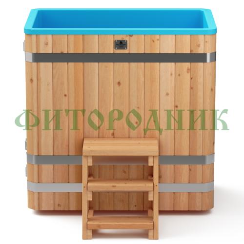 прямоугольная купель «comfort» из лиственницы с пластиковой вставкой длина 1400 мм ширина 780 мм высота 1150 мм