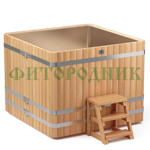 квадратная купель «premium» из лиственницы с вставкой из нержавеющей стали длина 1500 мм ширина 1500 мм высота 1150 мм