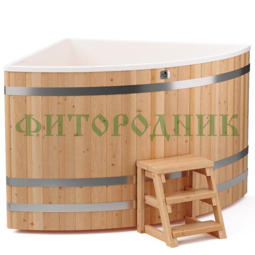 угловая купель «comfort» из лиственницы с пластиковой вставкой длина 1500 мм ширина 1500 мм высота 1150 мм