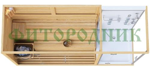 трехместная финская сауна «premium» с душевой кабиной с электрической печью harvia