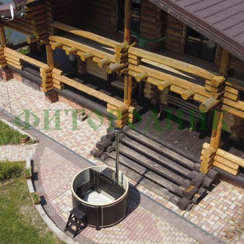 фурако круглая «comfort» из лиственницы с пластиковой вставкой со встроенной печью 2000 мм