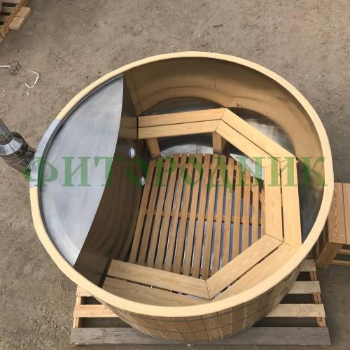 фурако круглая «premium» из лиственницы с вставкой из нержавеющей стали с интегрированной печью 2000 мм