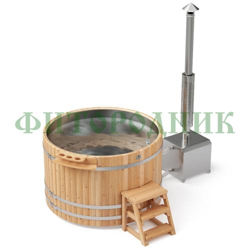 фурако круглая «premium» из лиственницы с вставкой из нержавеющей стали с внешней печью с газовой горелкой 1700 мм