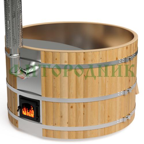 фурако круглая «premium» из лиственницы с вставкой из нержавеющей стали с интегрированной печью 1700 мм