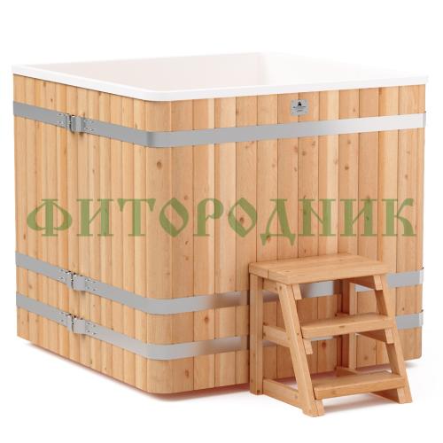 квадратная купель «comfort» из лиственницы с пластиковой вставкой длина 1300 мм ширина 1300 мм высота 1150 мм