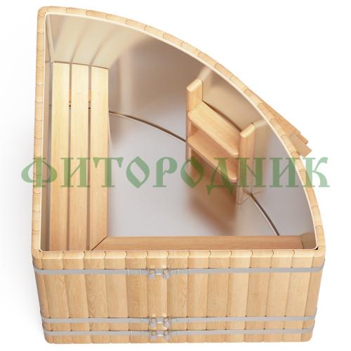 угловая купель «premium» из лиственницы с вставкой из нержавеющей стали длина 1500 мм ширина 1500 мм высота 1150 мм