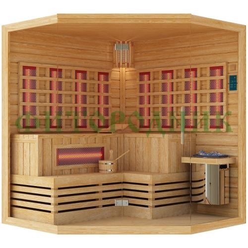 комбинированная сауна четырехместная угловая «premium» с электрической печью harvia