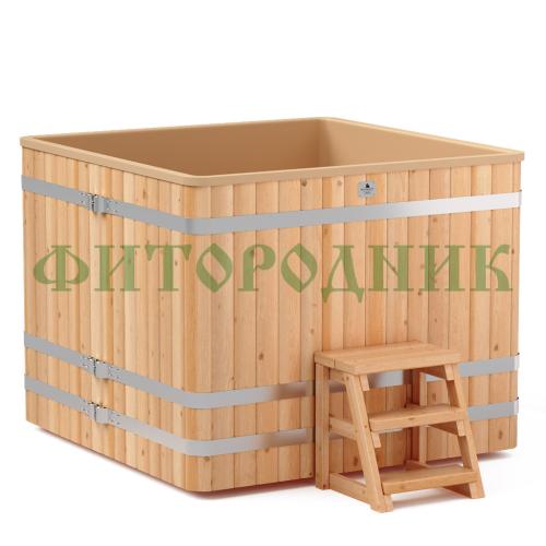 квадратная купель «comfort» из лиственницы с пластиковой вставкой длина 1500 мм ширина 1500 мм высота 1150 мм