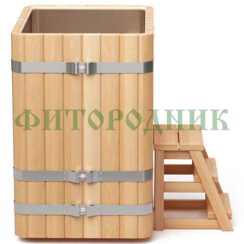 прямоугольная купель «premium» из лиственницы с вставкой из нержавеющей стали длина 1000 мм ширина 780 мм высота 1150 мм