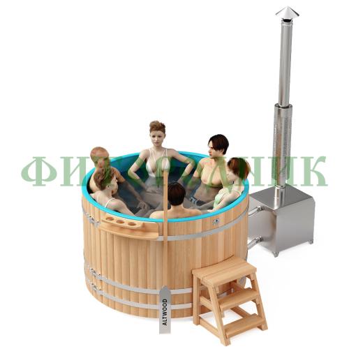 фурако круглая «comfort» из лиственницы с пластиковой вставкой с внешней печью 1700 мм