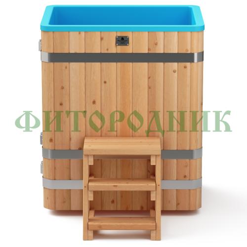 квадратная купель «comfort» из лиственницы с пластиковой вставкой длина 1300 мм ширина 1300 мм высота 1150 мм